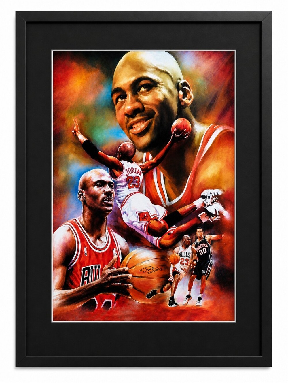 Michael Jorden Chicago Bulls #23 & Kerry Kittles #30 New Jersey Nets Lithograph